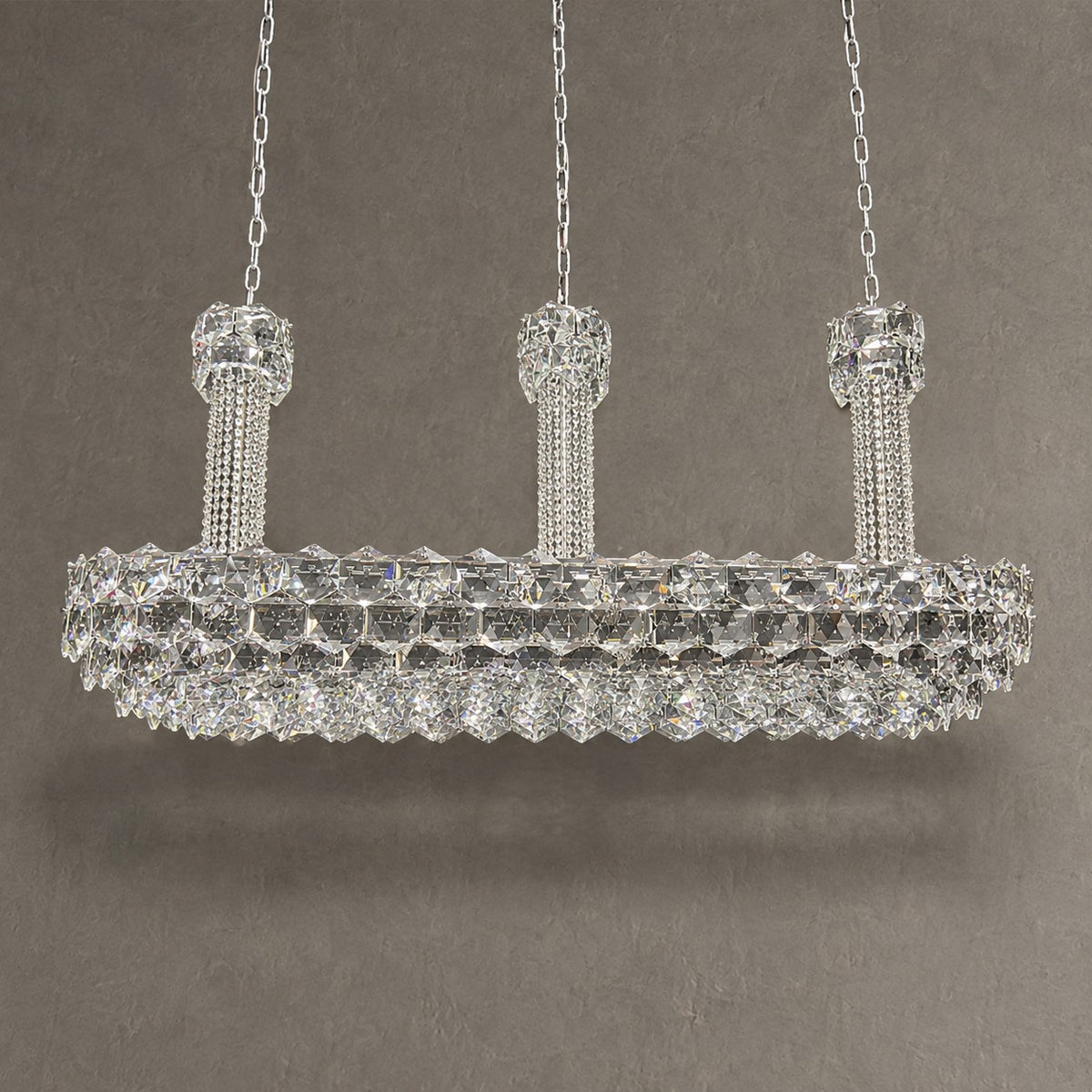 Luxury Linear Hexagonal Crystal Chandelier for Dining Room