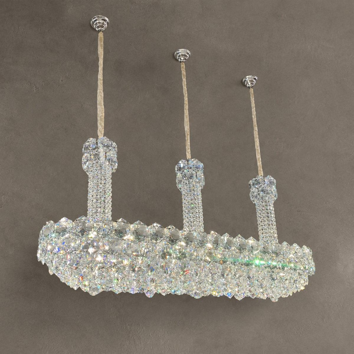 Luxury Linear Hexagonal Crystal Chandelier for Dining Room