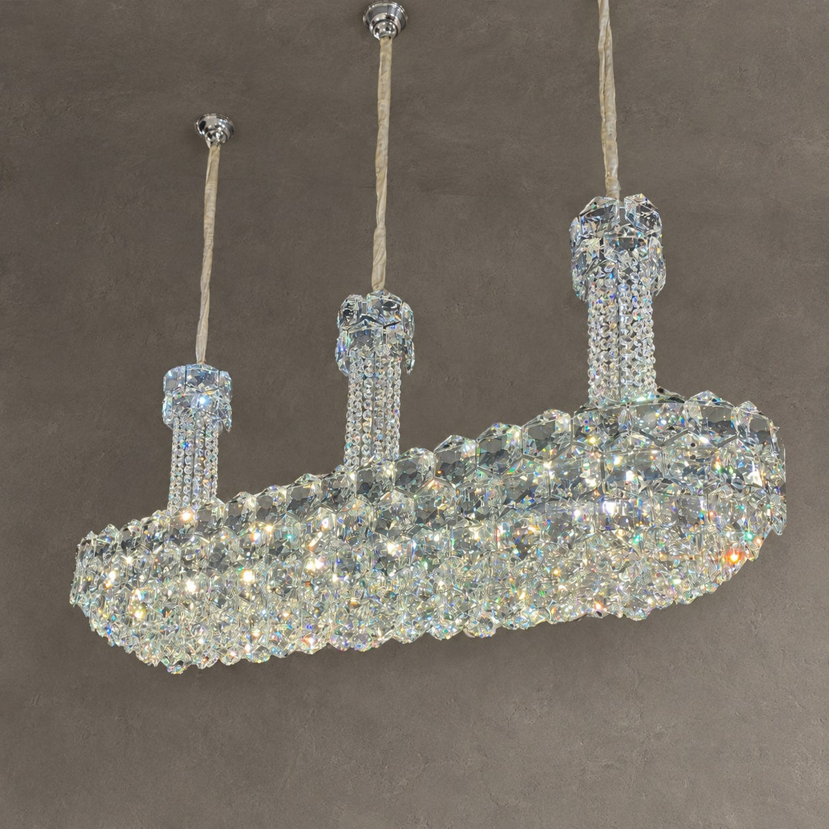 Luxury Linear Hexagonal Crystal Chandelier for Dining Room