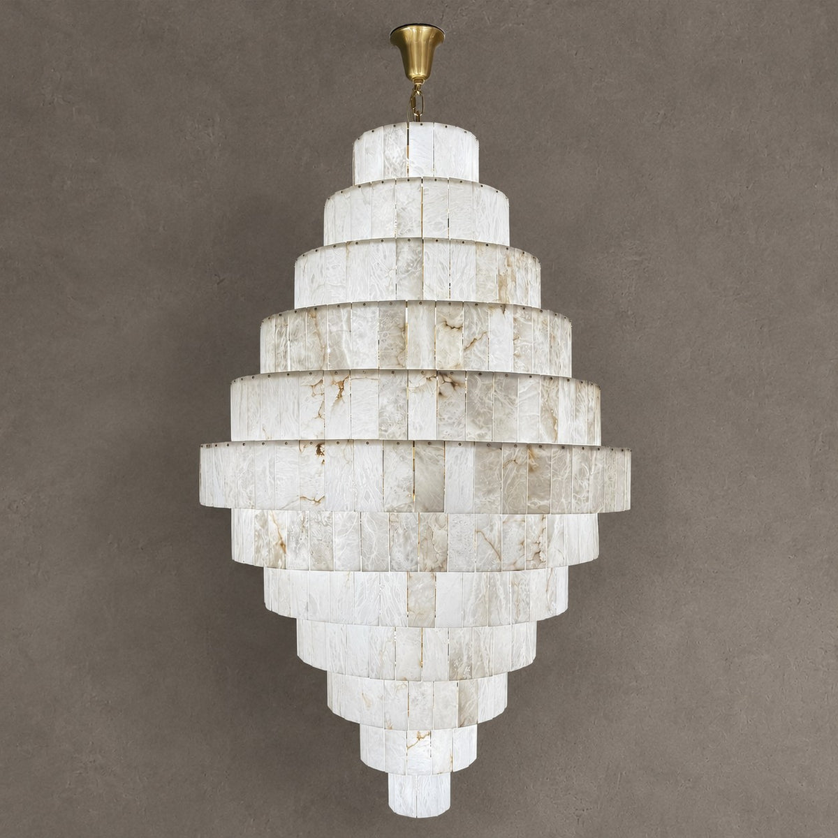 Luxury Sculpted Pyramid-Tier Alabaster Chandelier for High Ceiling