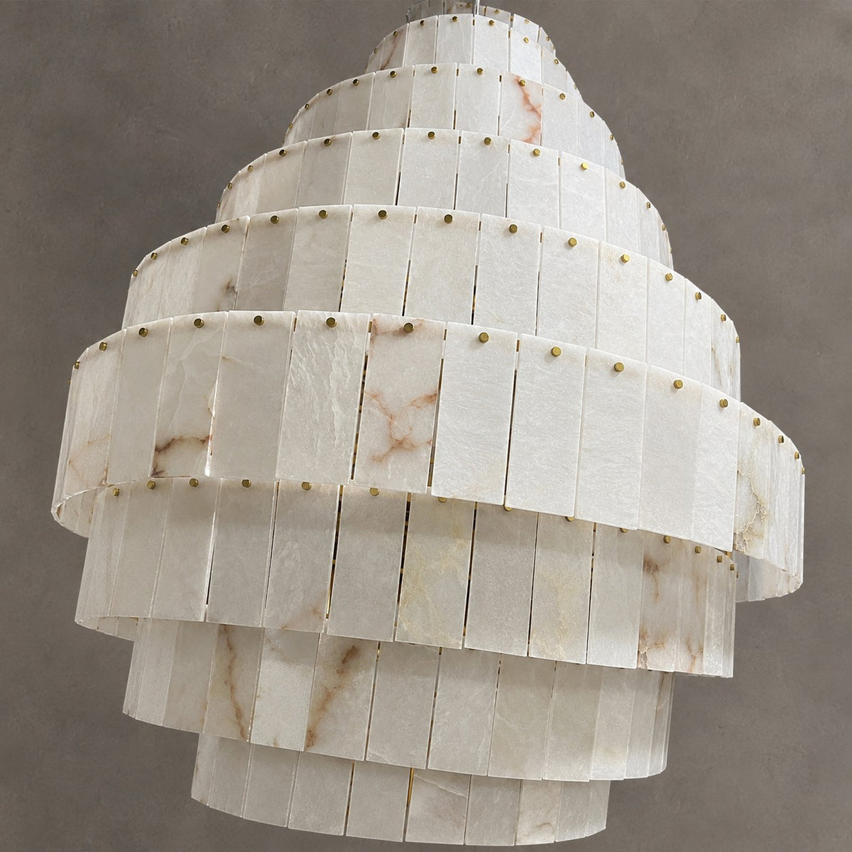 Luxury Sculpted Pyramid-Tier Alabaster Chandelier for High Ceiling
