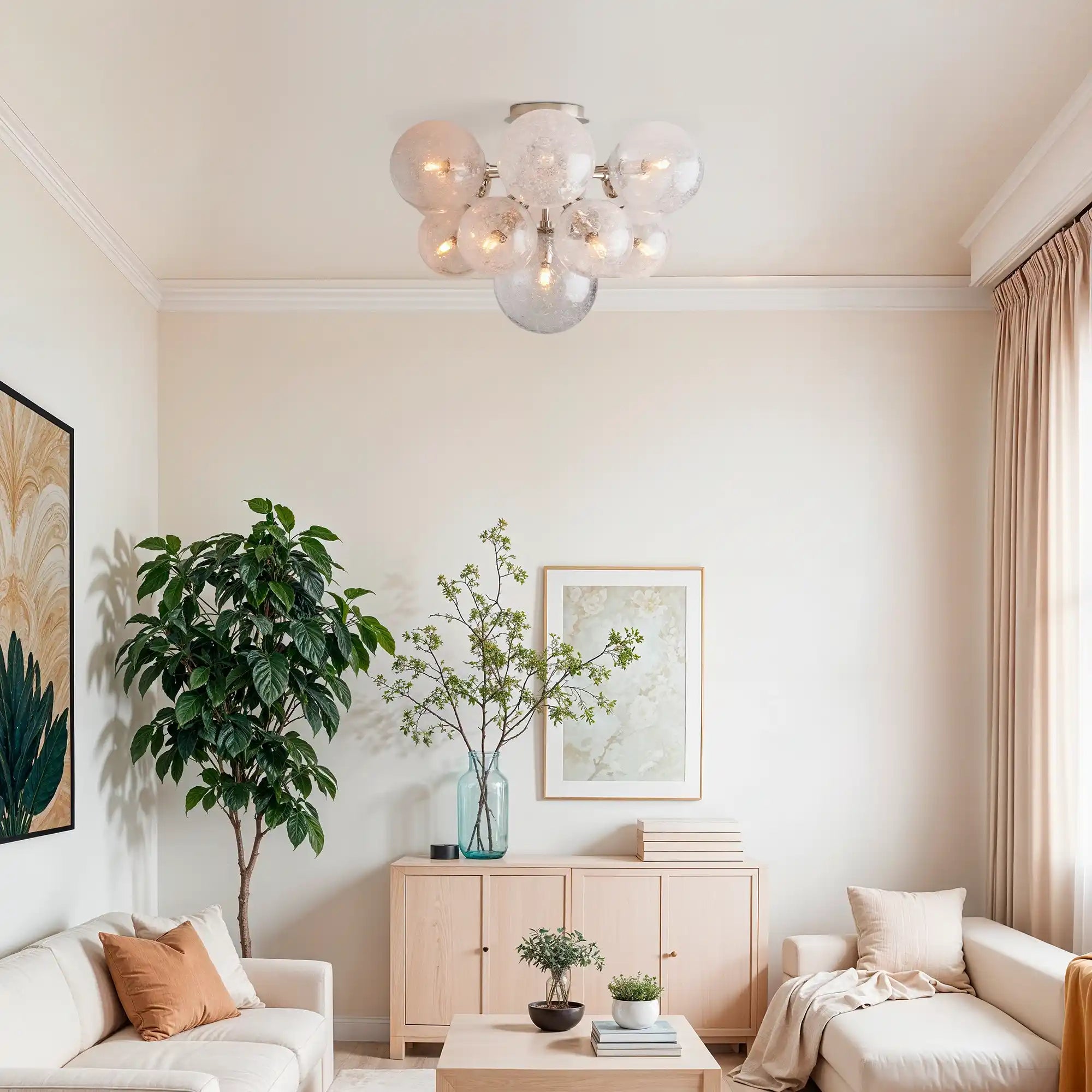 Mandoza Flushmount Hand-Blown Glass Ceiling Light with Brass Finish