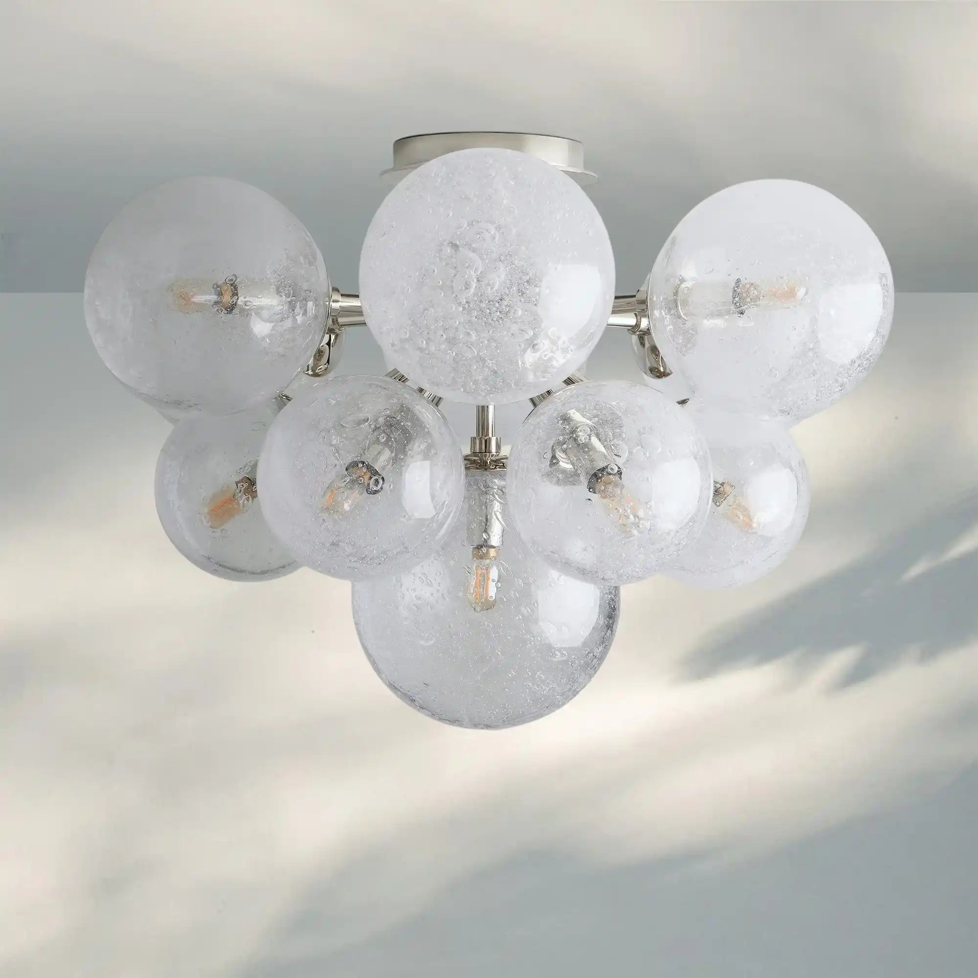 Mandoza Flushmount Hand-Blown Glass Ceiling Light with Brass Finish