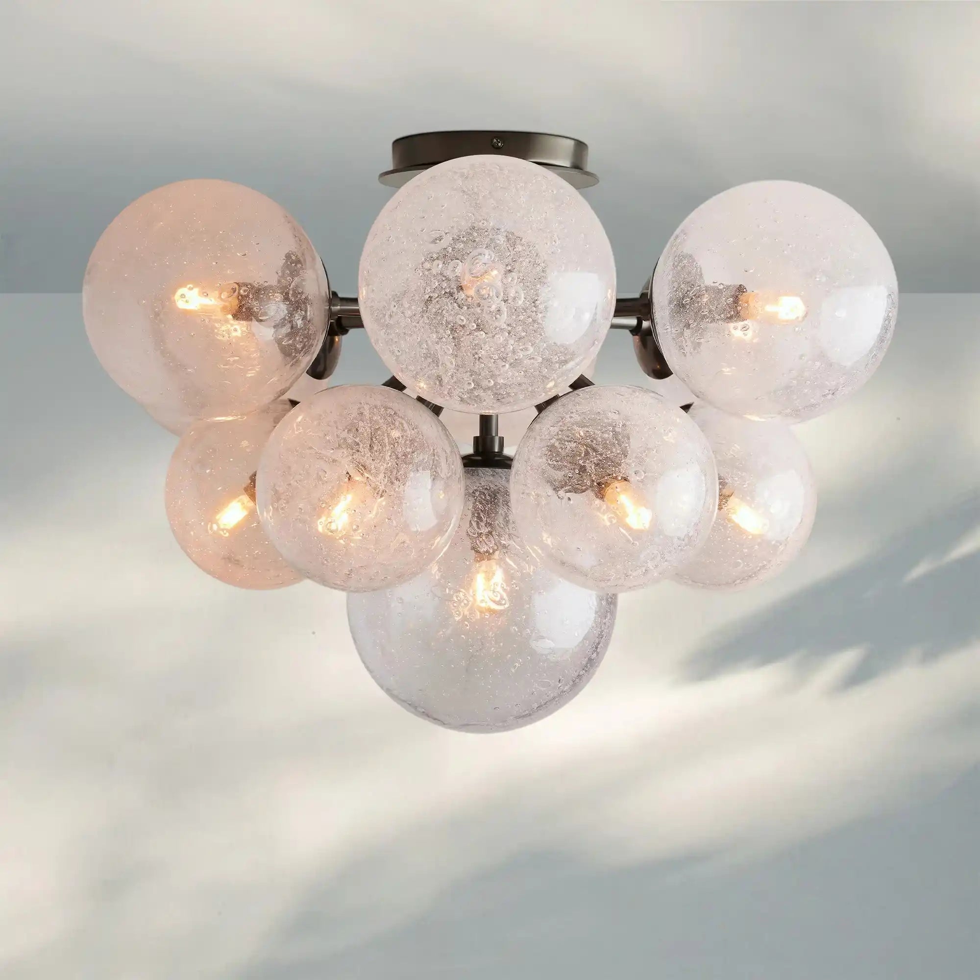 Mandoza Flushmount Hand-Blown Glass Ceiling Light with Brass Finish
