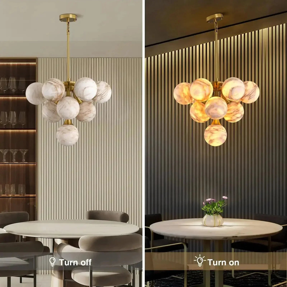 Mid Century Modern Sputnik 12 Light Gold Alabaster Globe Chandelier