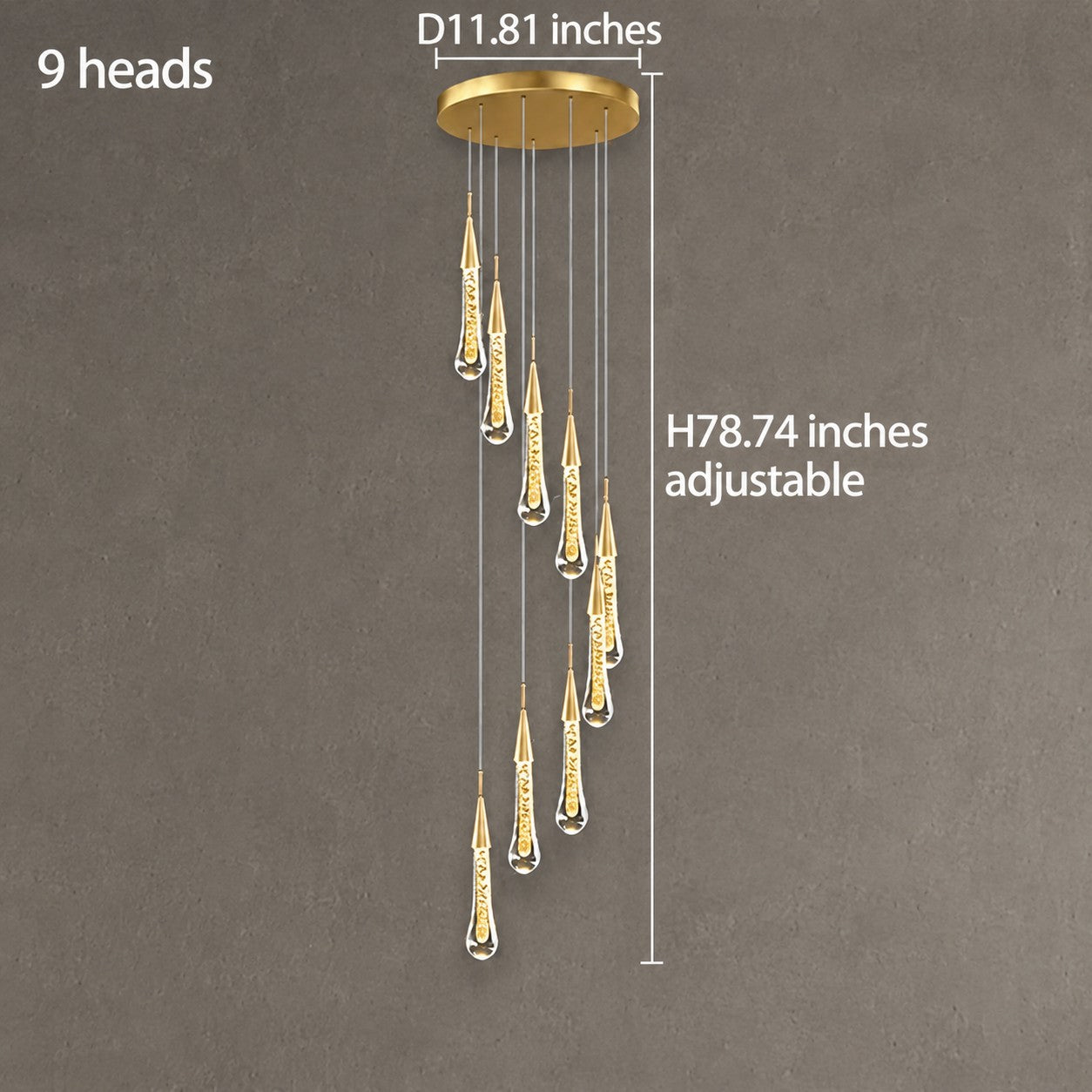 Pendant Light Modern Gold Crystal Cascading Chandelier Aluminum LED 1-48 Heads