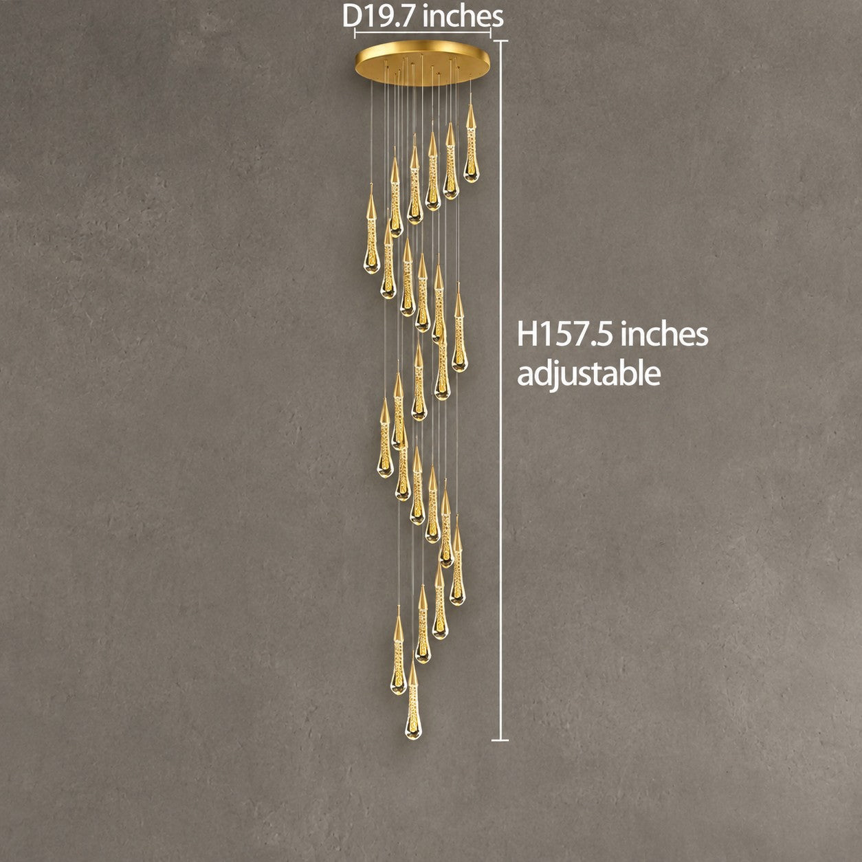 Pendant Light Modern Gold Crystal Cascading Chandelier Aluminum LED 1-48 Heads