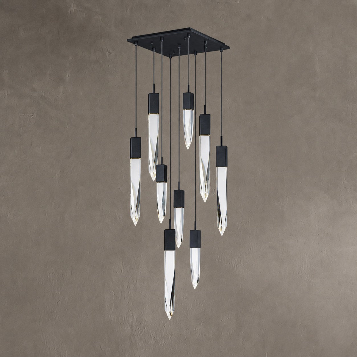 Modern Light Luxury Round/Rectangle Ceiling Pendant Light in Black Finish for Kitchen Island/ Staircase/Living Room