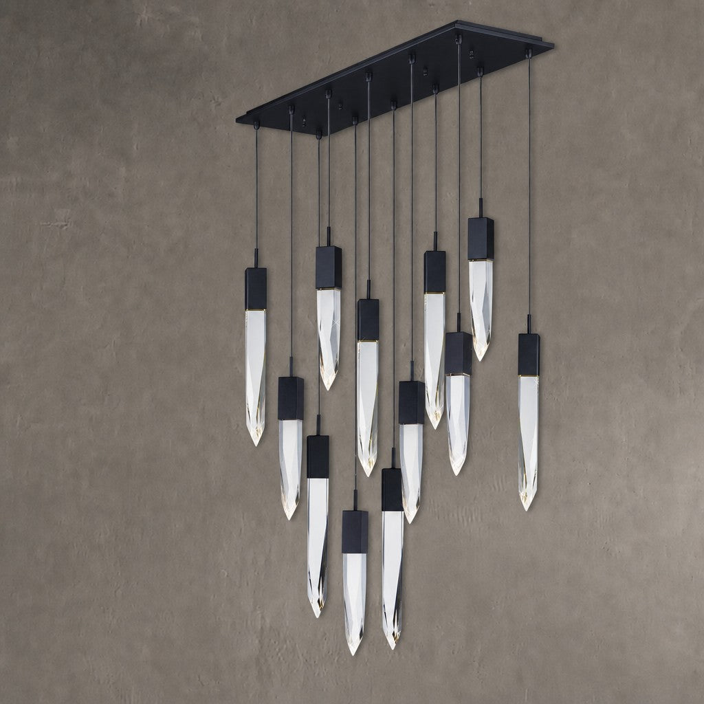 Modern Light Luxury Round/Rectangle Ceiling Pendant Light in Black Finish for Kitchen Island/ Staircase/Living Room
