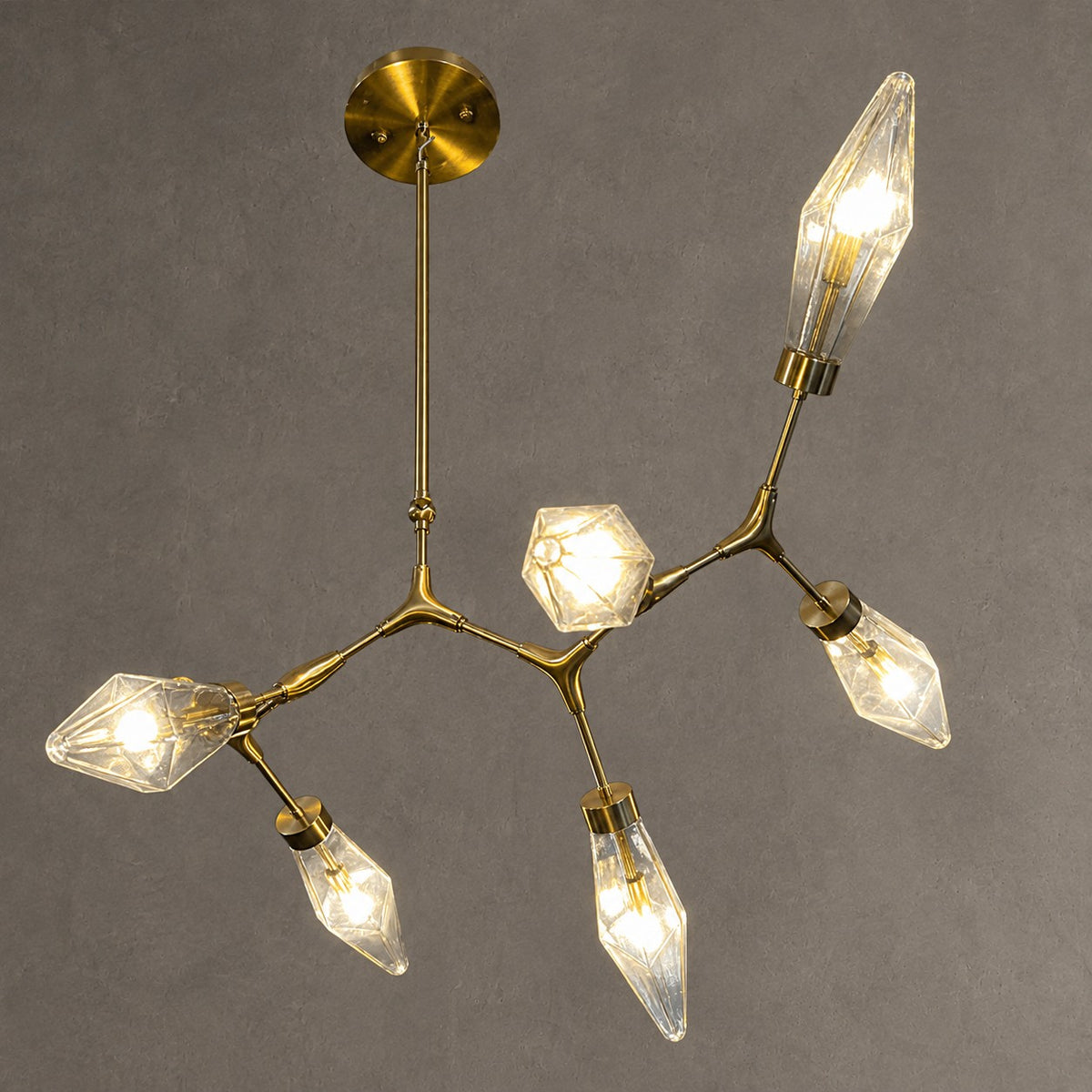 Modern Linear Branches Rock Glass Chandelier