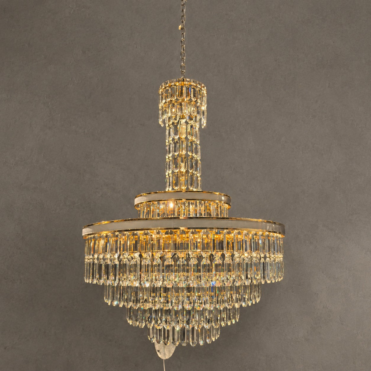 Modern Multi-tier Round Crystal Chandelier with White Leather for Foyer/Living Room/Staircase