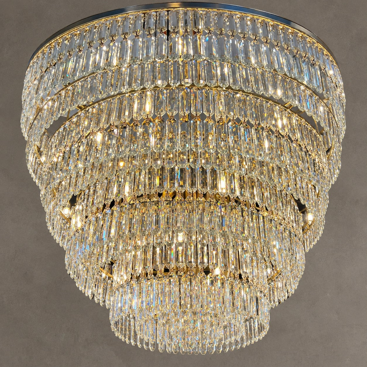Modern Multi-tier Round Crystal Chandelier with White Leather for Foyer/Living Room/Staircase