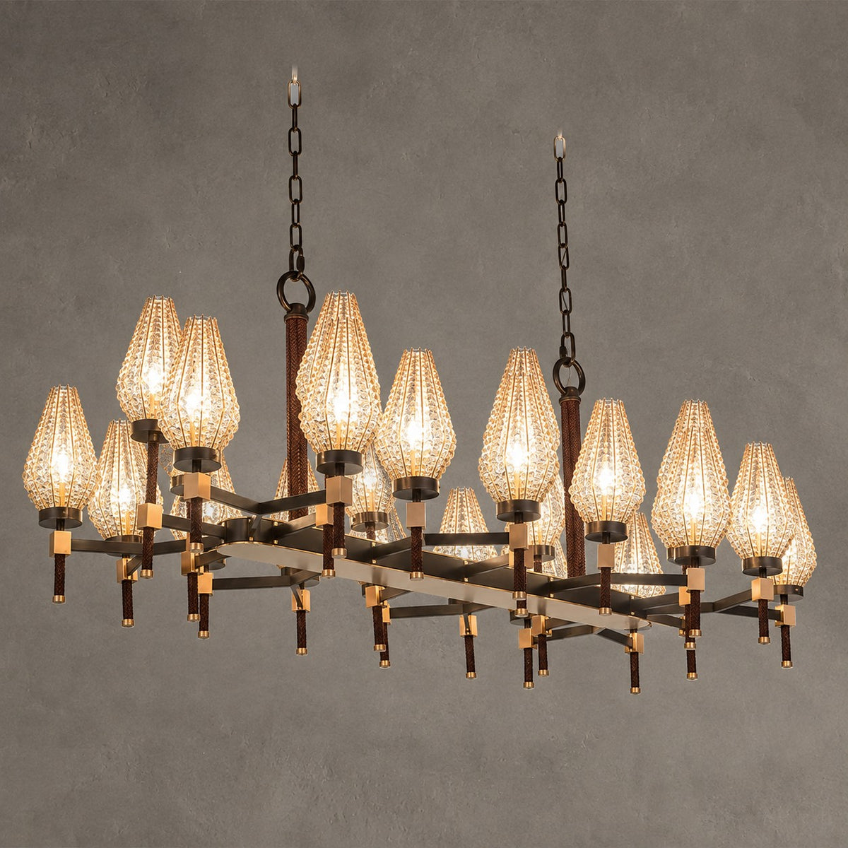 Modern Rectangular Crystal Shade Chandelier for Dining Room