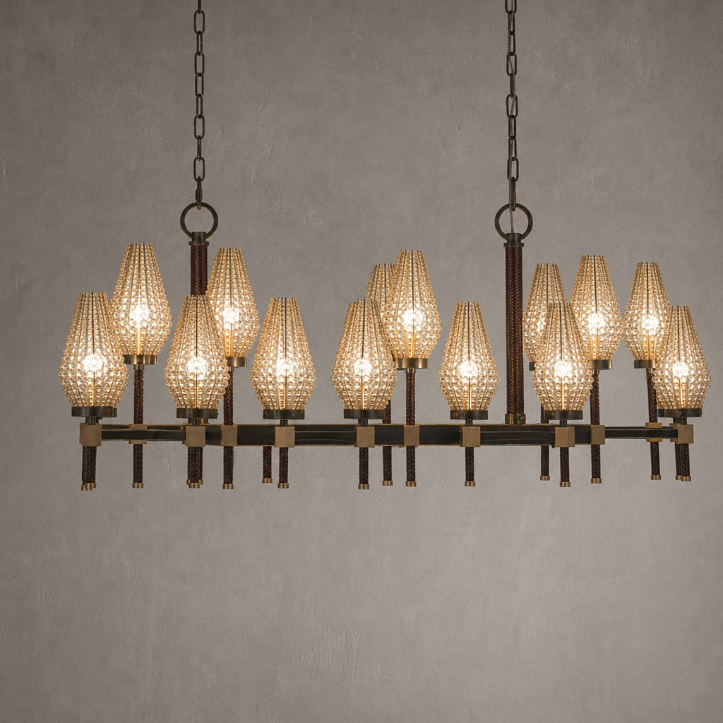 Modern Rectangular Crystal Shade Chandelier for Dining Room