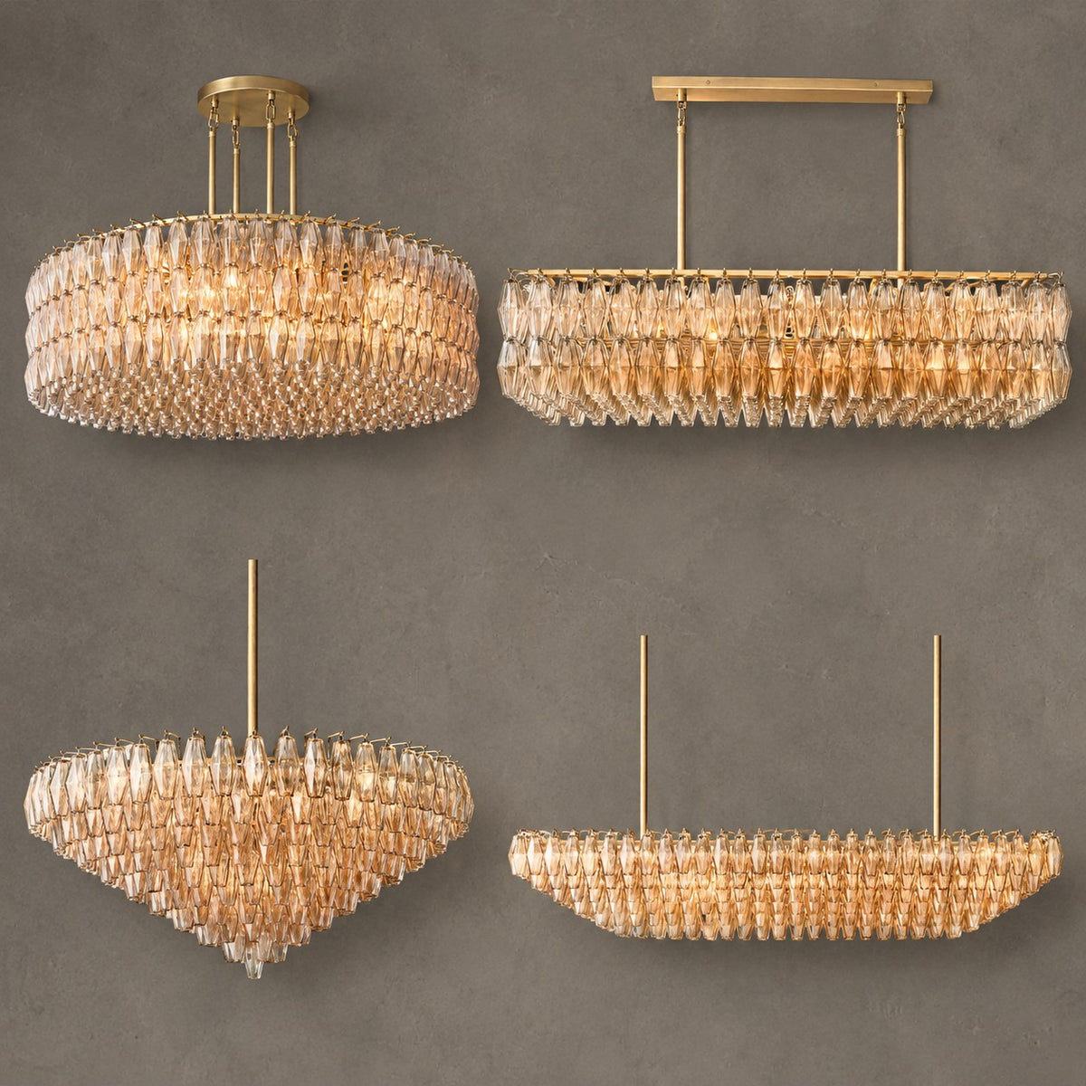 Modern Round/Rectangular/Funnel Smoke Glass Chandelier for Low-ceiling