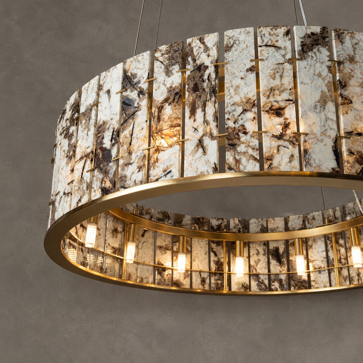 Modern Sculptural Luxury Stone Drum Chandelier