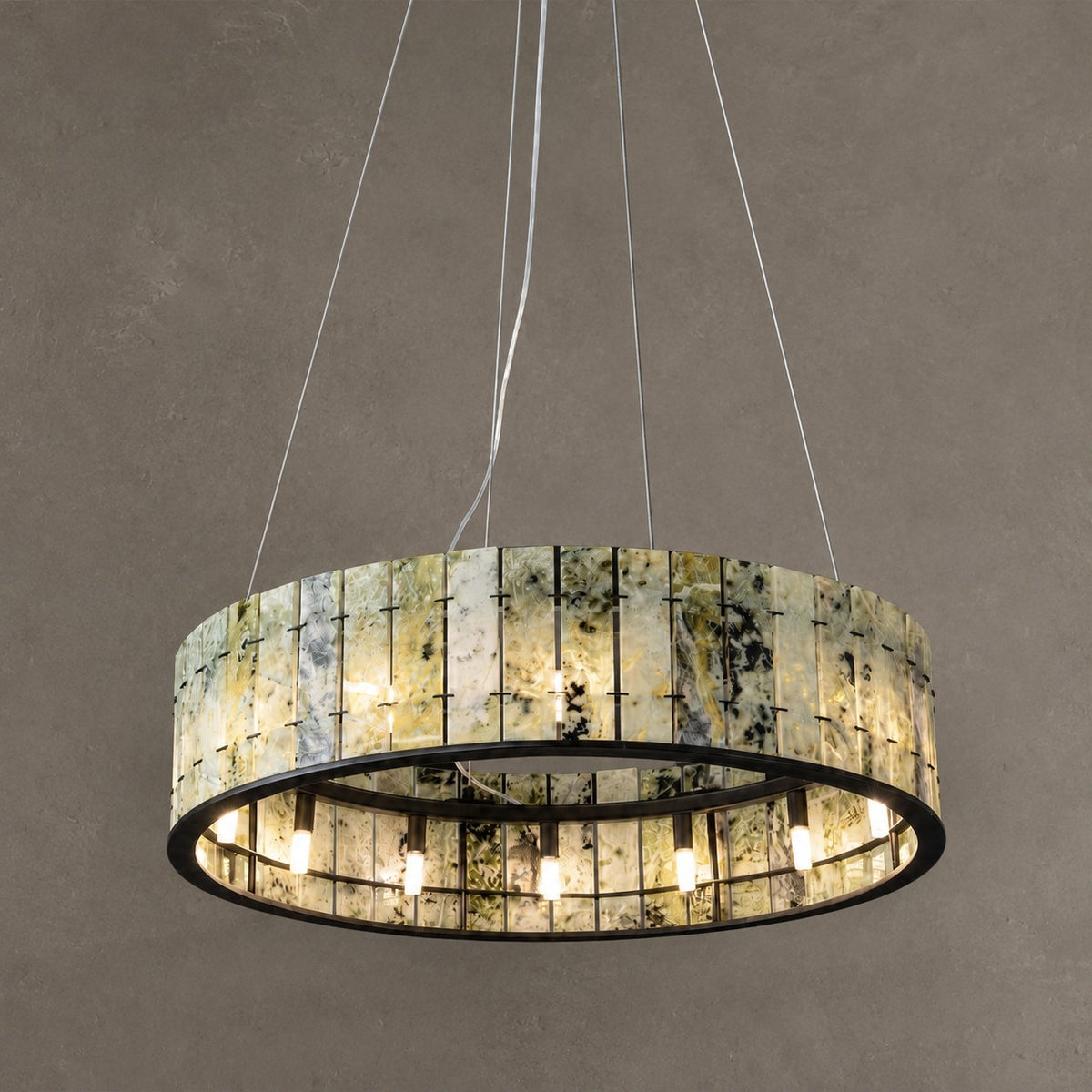 Modern Sculptural Luxury Stone Drum Chandelier
