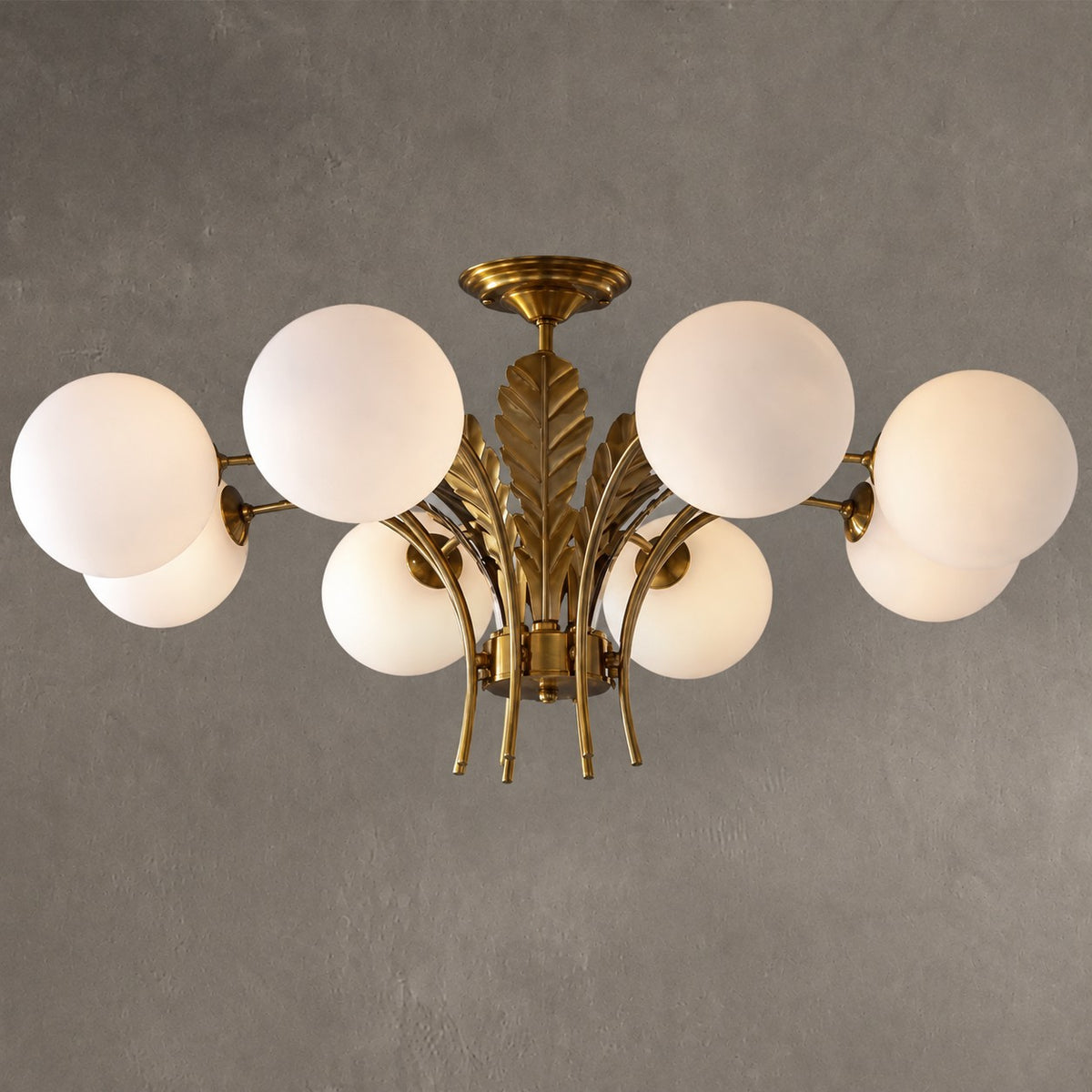 Modern Sputnik White Glass Sphere Golden Feather Chandelier for Living Room/Bedroom/Entryance