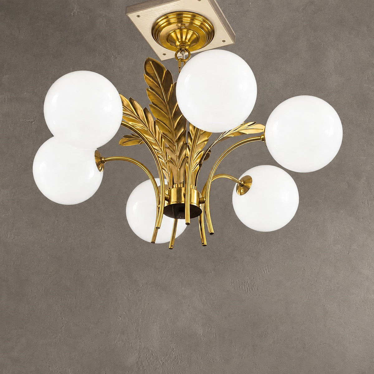 Modern Sputnik White Glass Sphere Golden Feather Chandelier for Living Room/Bedroom/Entryance