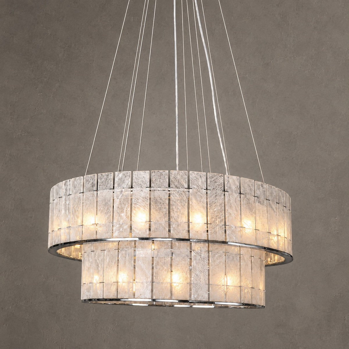 Modern Two-Tier Luxury Stone Round Chandelier