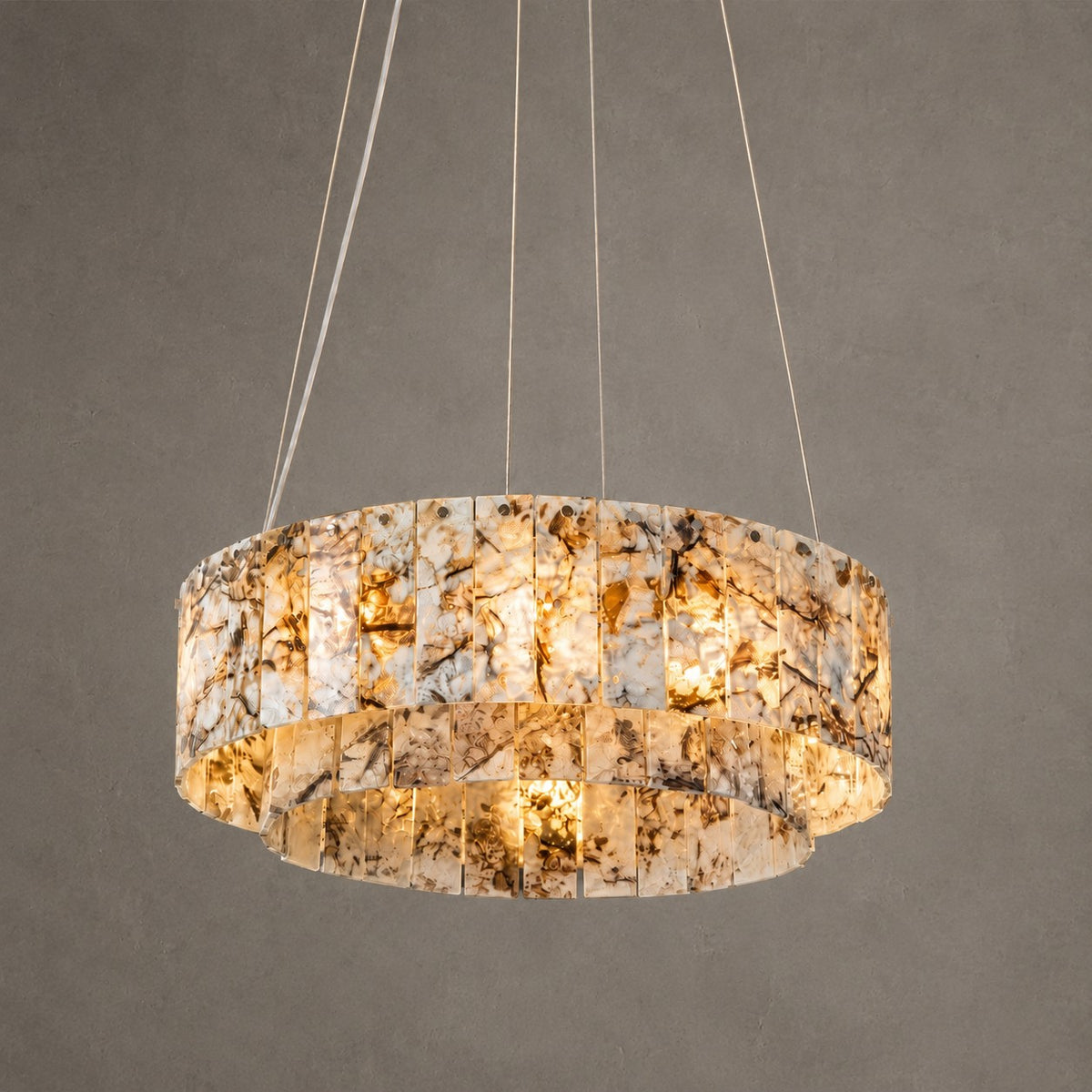 Modern Two-Tier Luxury Stone Round Chandelier