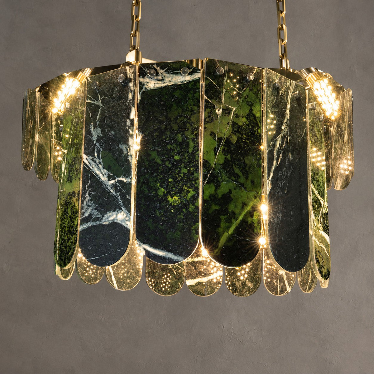 Modern Two-Tier Prada Green Luxury stone Chandelier