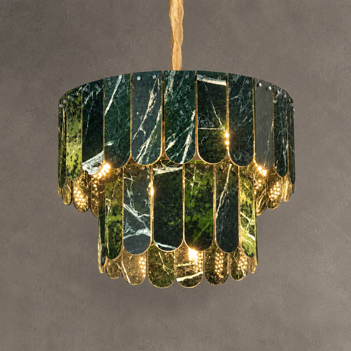 Modern Two-Tier Prada Green Luxury stone Chandelier