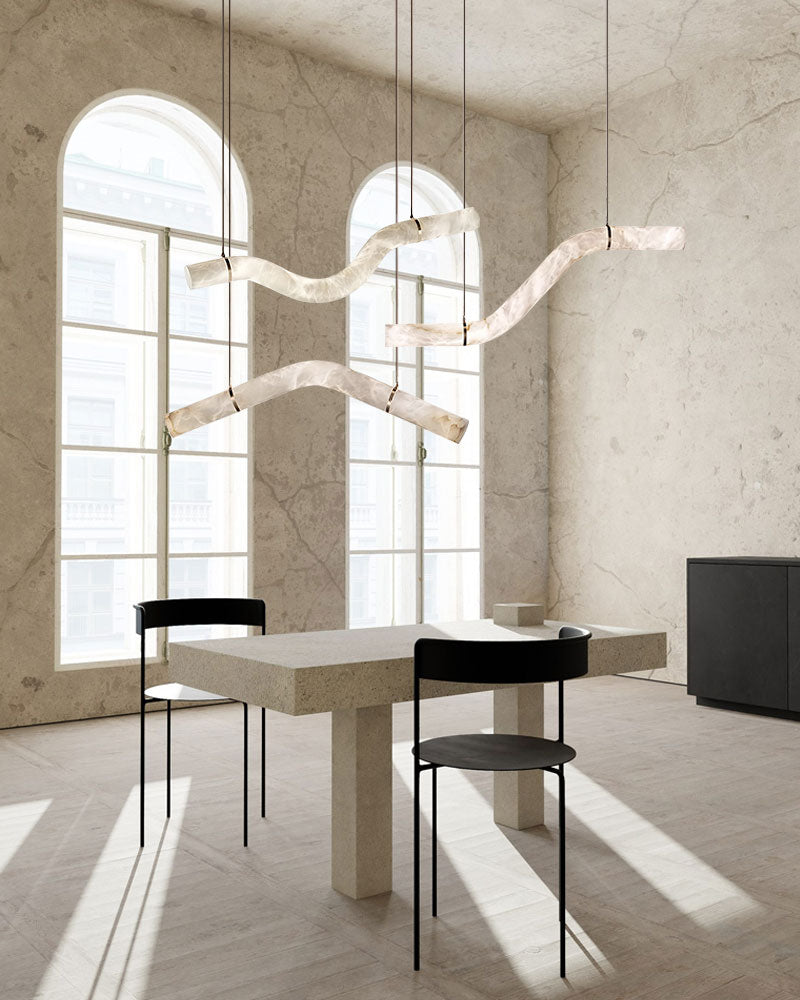 Minimalist Long Cord Ceiling Pendant Alabaster Lighting