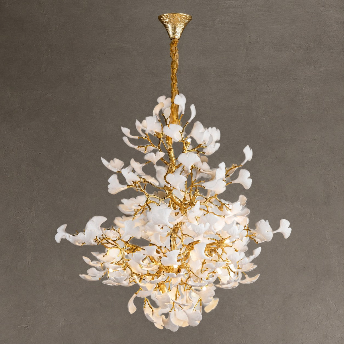 Moon Ring Ceramic Ginkgo Leaf Staircase Chandelier D1200 - Gold
