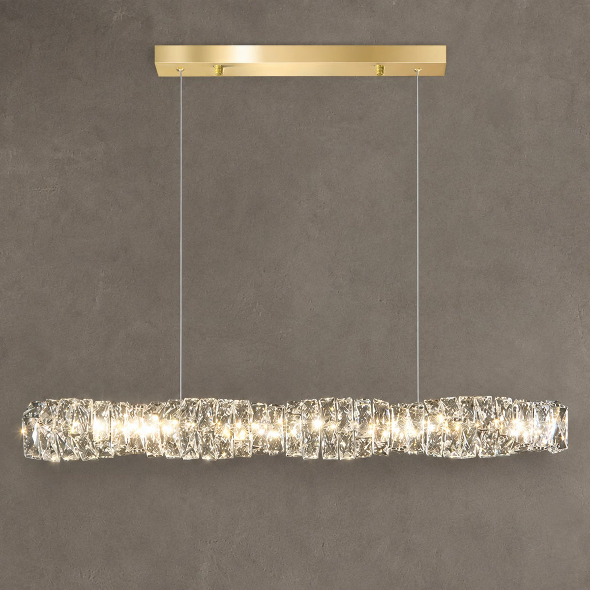 New Nordic Light Luxury Rectangle Brass and Crystal Pendant for Dining Room/Kitchen Island