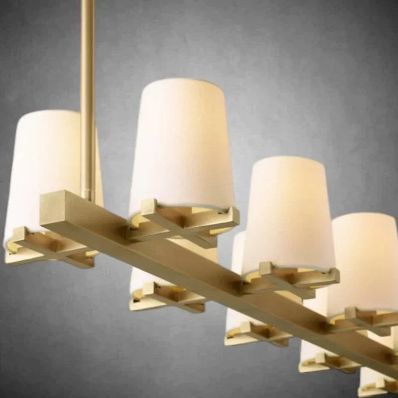 Elegant Fabric Shade Linear Chandelier: Modern Lighting for Dining Rooms & Kitchens