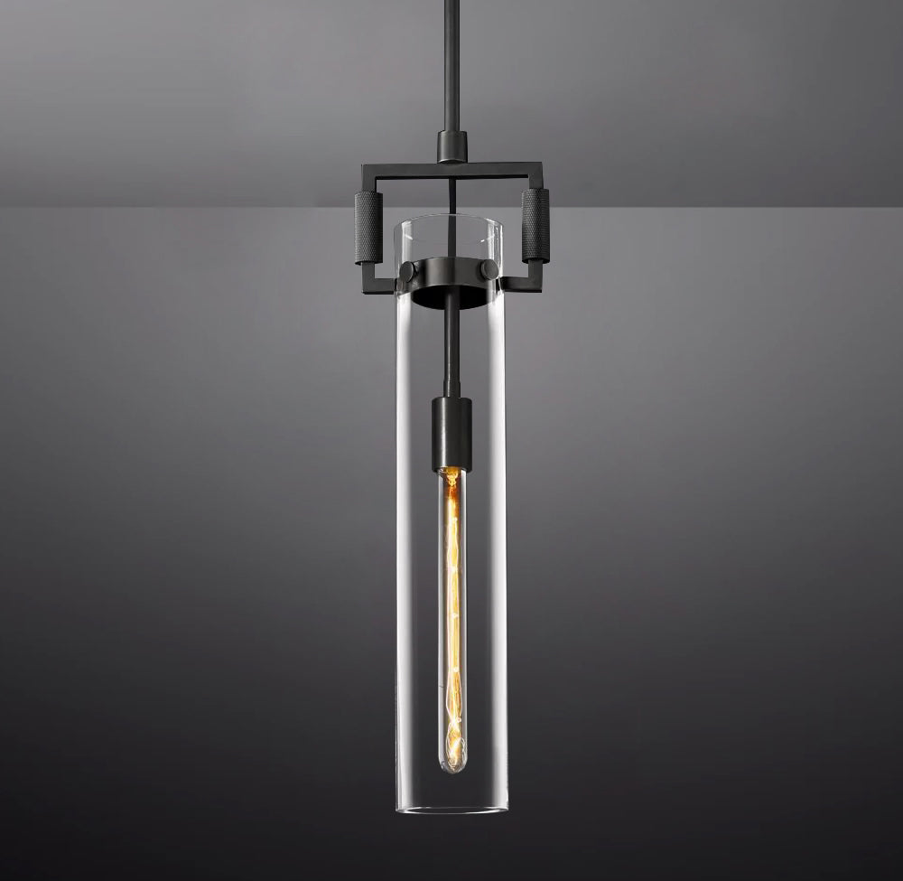 Queena Modern Machinist Glass Cylinder Pendant Light