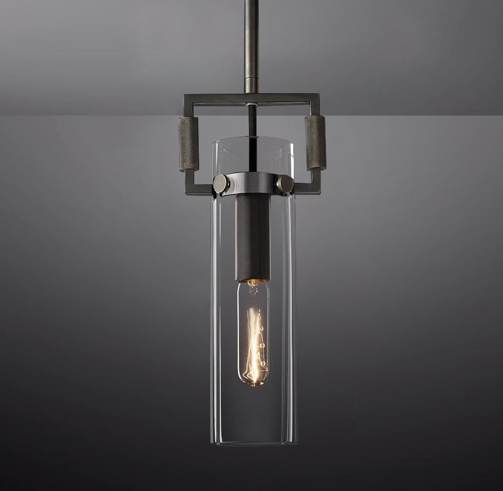 Queena Modern Machinist Glass Cylinder Pendant Light