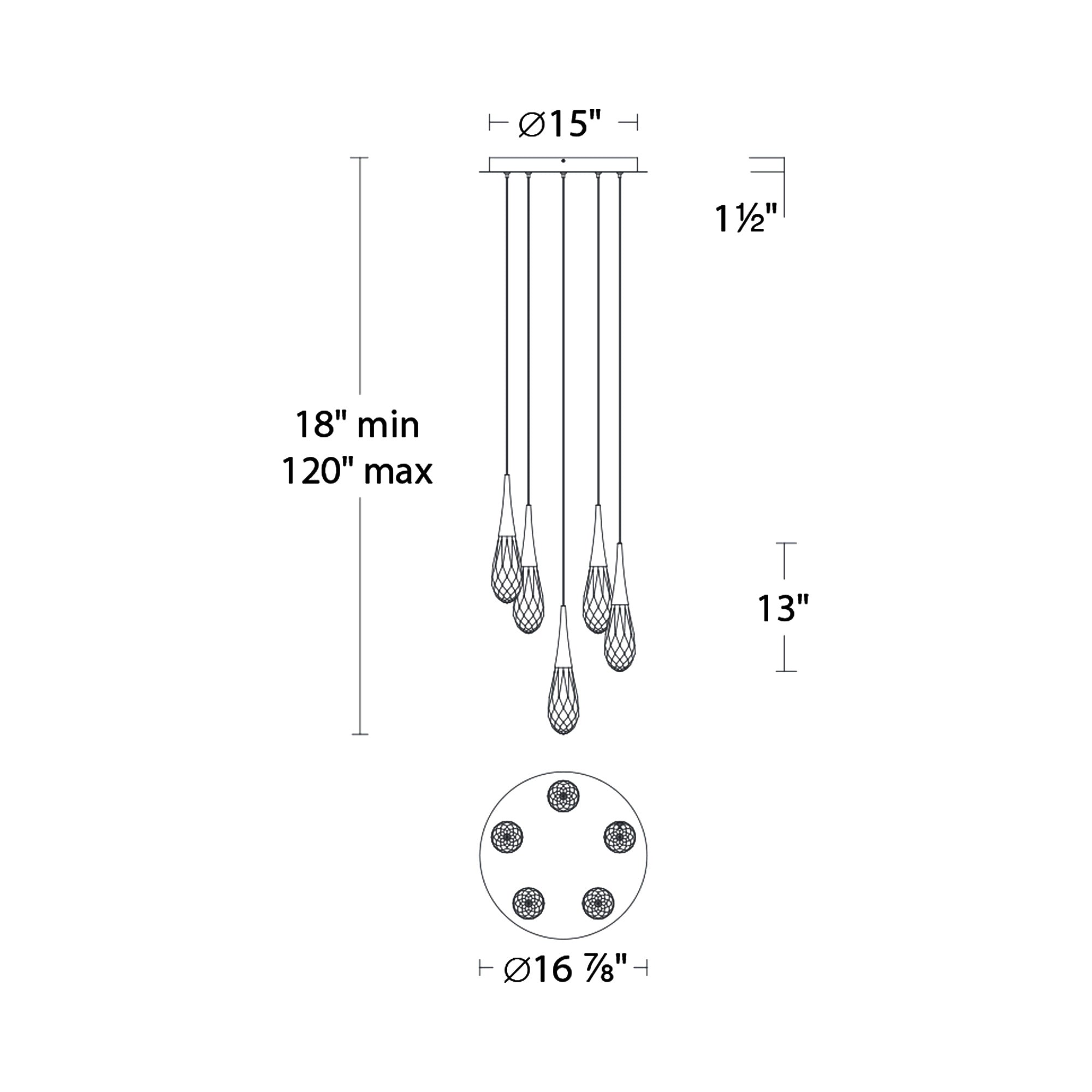 Hibiscus LED Multi Light Pendant Light - line drawing.