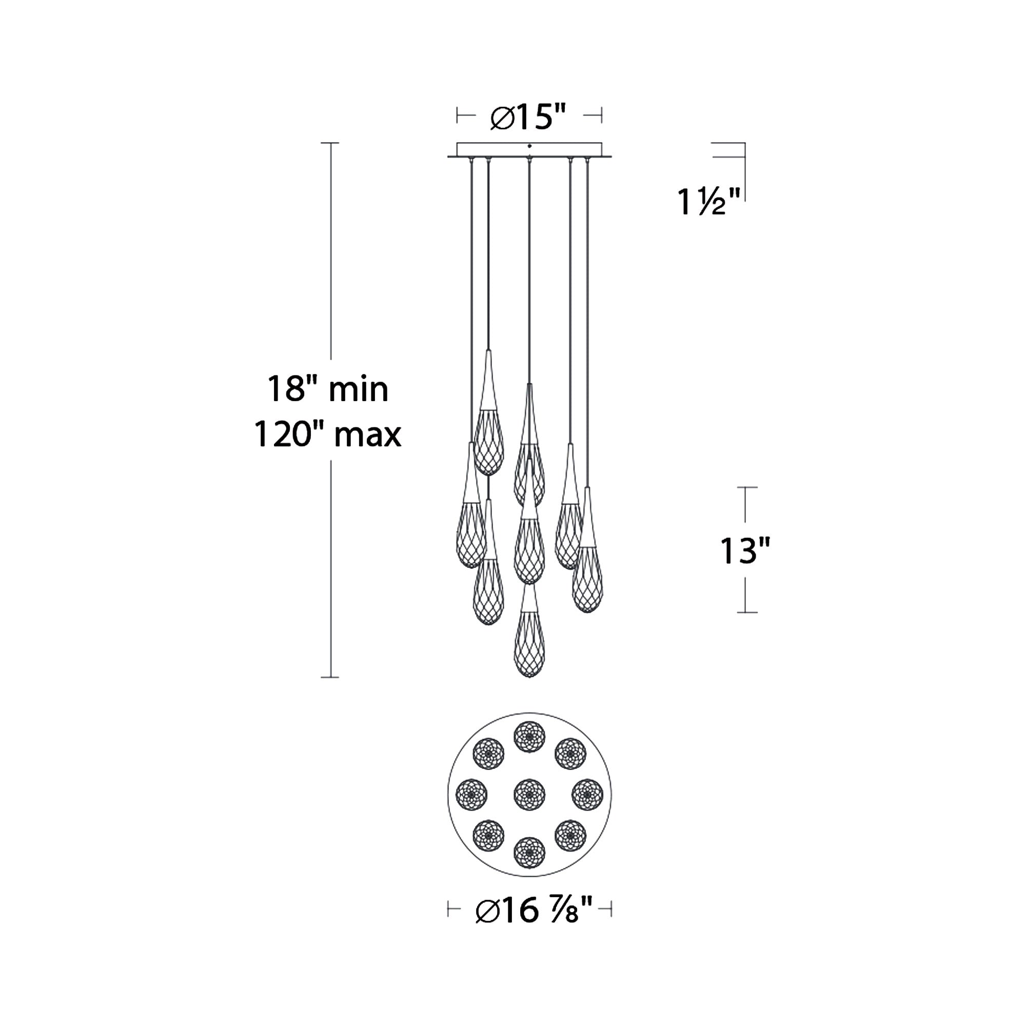 Hibiscus LED Multi Light Pendant Light - line drawing.
