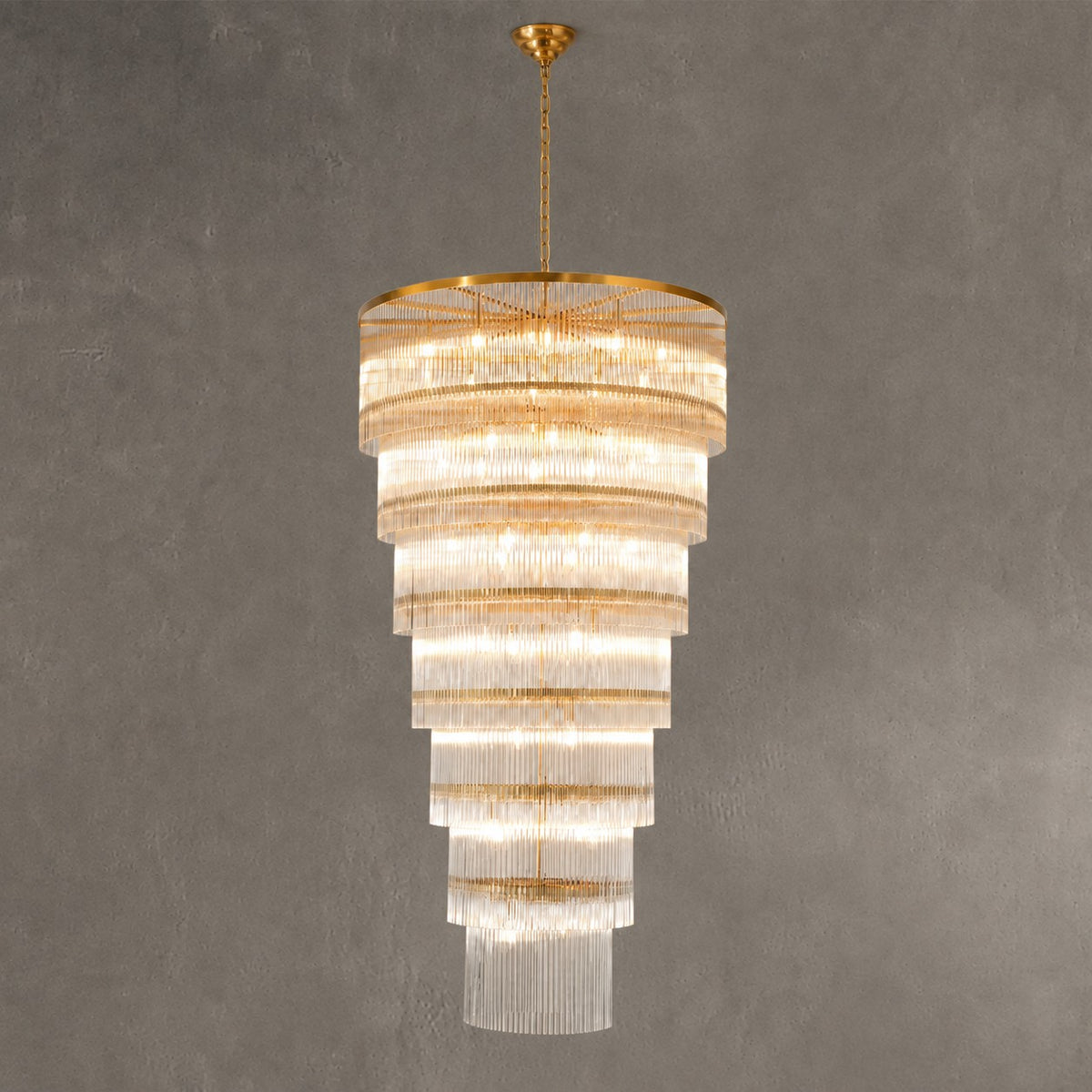 Seven-Tier Striped Column Staircase Chandelier 990 - Gold