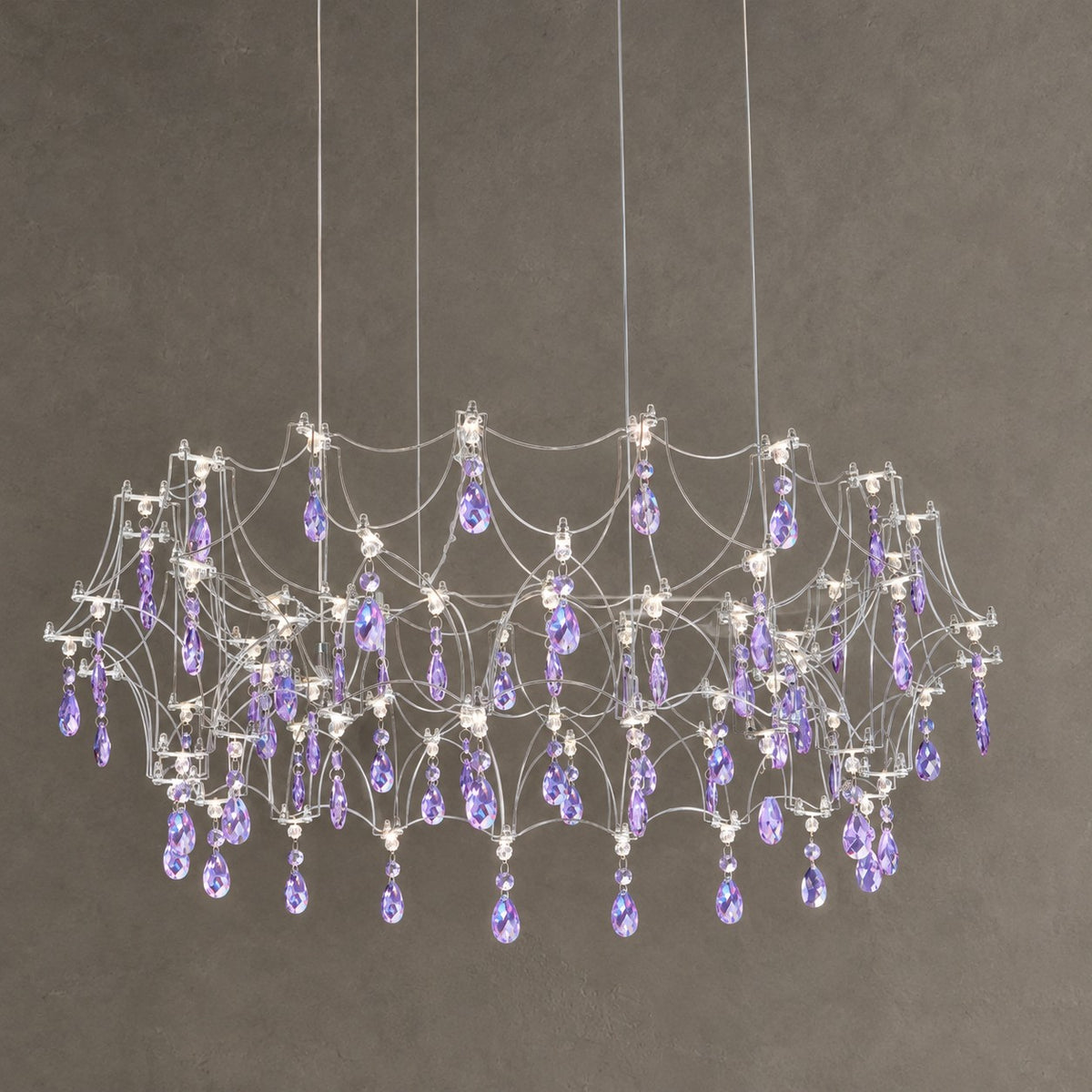 Shimmering Dreamcatcher Crystal Chandelier with Cascading Colorful Firefly-like Crystals