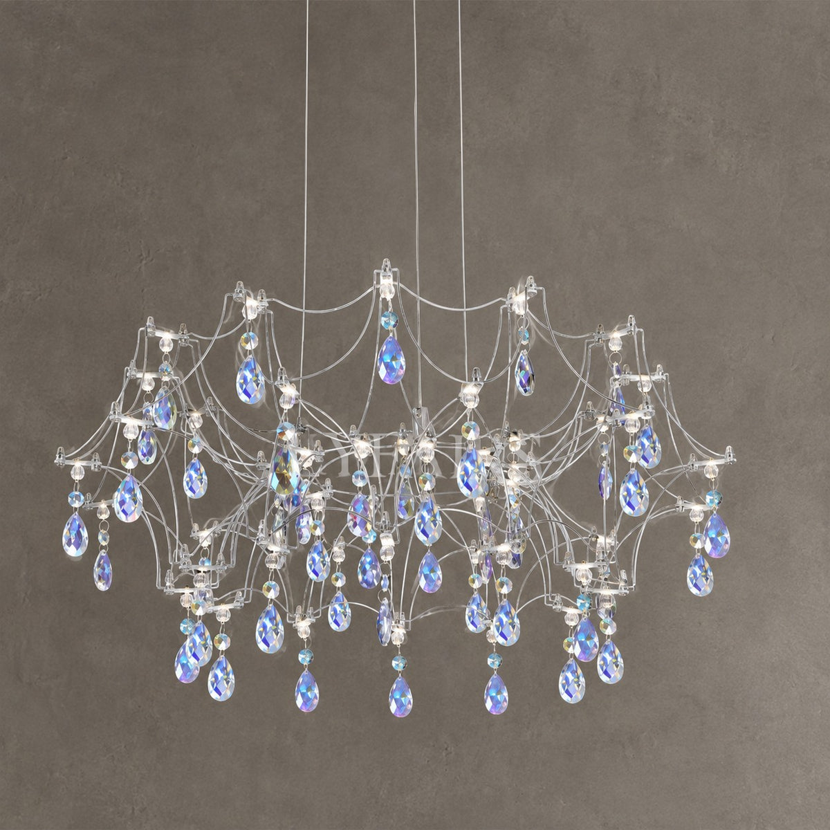 Shimmering Dreamcatcher Crystal Chandelier with Cascading Colorful Firefly-like Crystals