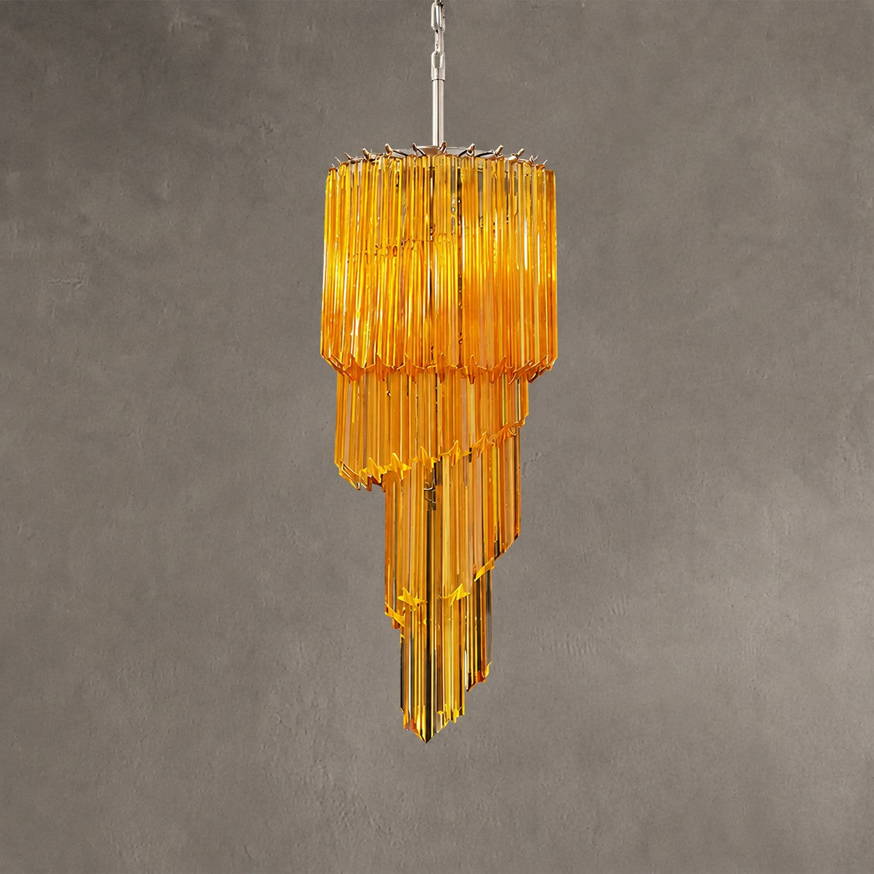 Chandelier Spiral Prism Glass Hand-Cut Faceted Prisms Nickel Frame Pink Amber