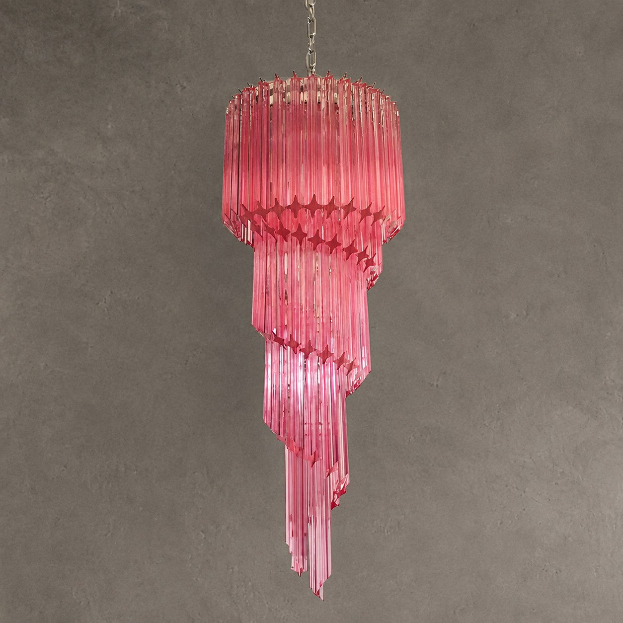 Chandelier Spiral Prism Glass Hand-Cut Faceted Prisms Nickel Frame Pink Amber