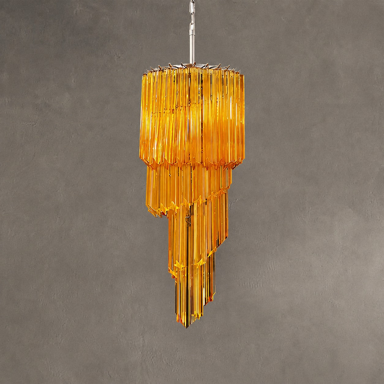 Chandelier Spiral Prism Glass Hand-Cut Faceted Prisms Nickel Frame Pink Amber