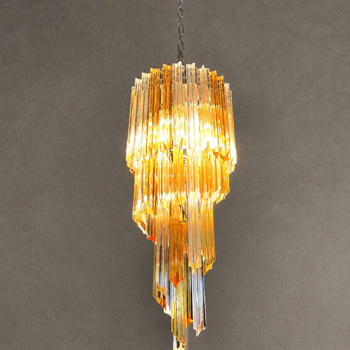 Chandelier Spiral Prism Glass Hand-Cut Faceted Prisms Nickel Frame Pink Amber