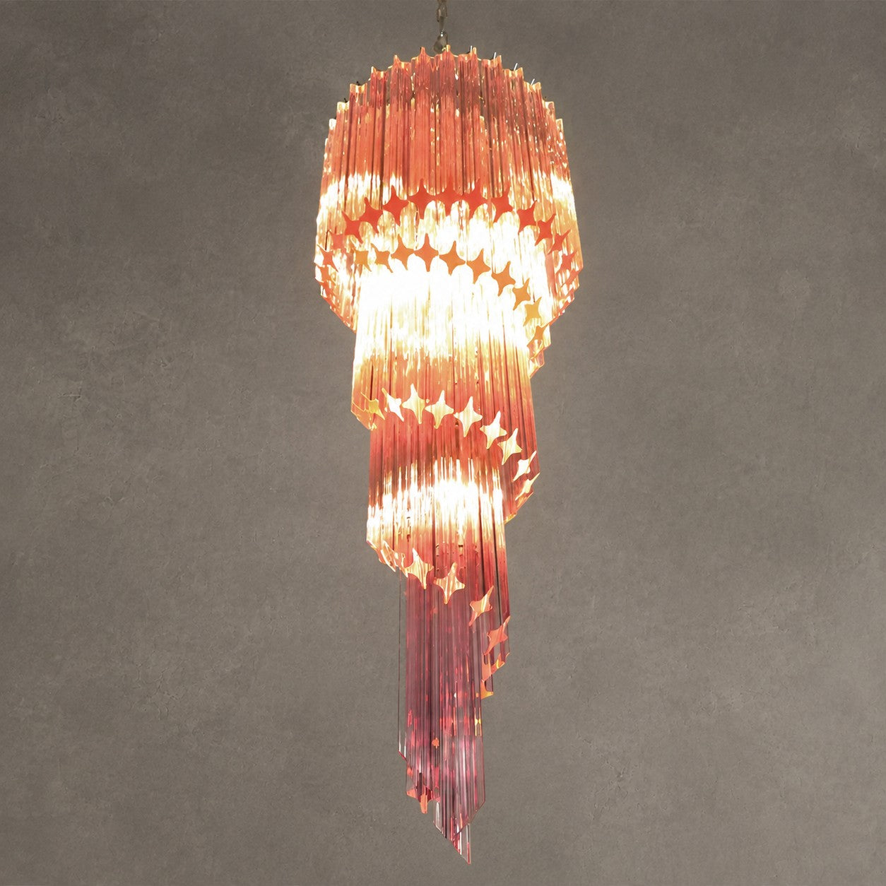 Chandelier Spiral Prism Glass Hand-Cut Faceted Prisms Nickel Frame Pink Amber