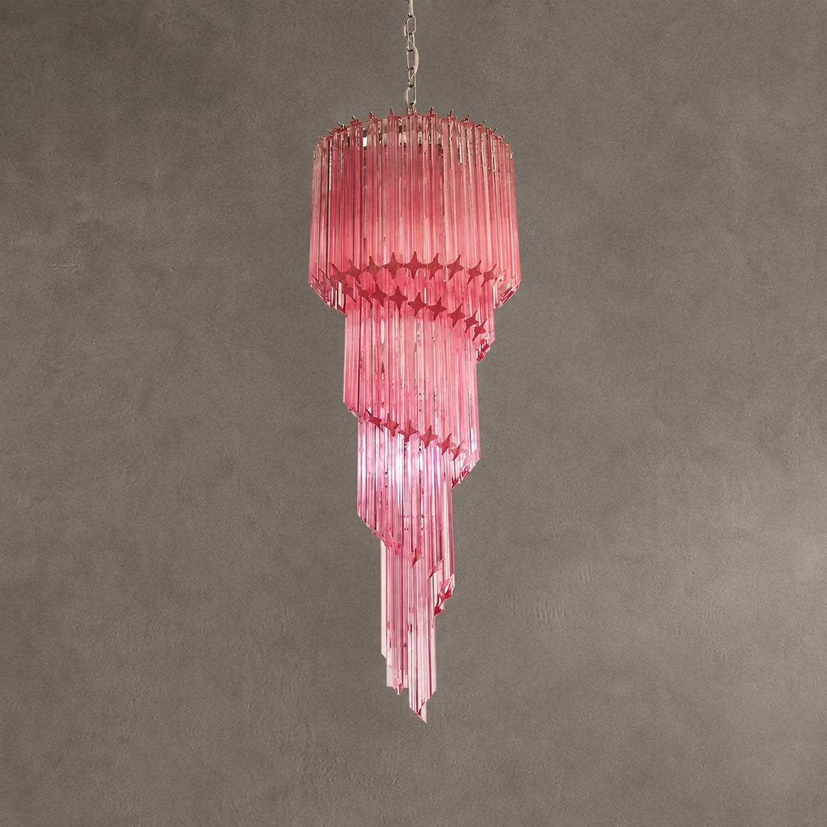 Chandelier Spiral Prism Glass Hand-Cut Faceted Prisms Nickel Frame Pink Amber