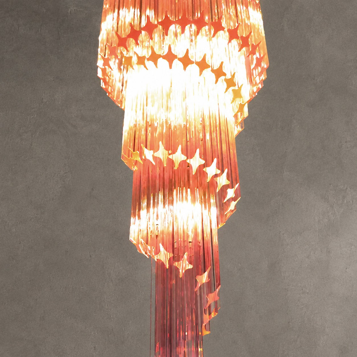 Chandelier Spiral Prism Glass Hand-Cut Faceted Prisms Nickel Frame Pink Amber