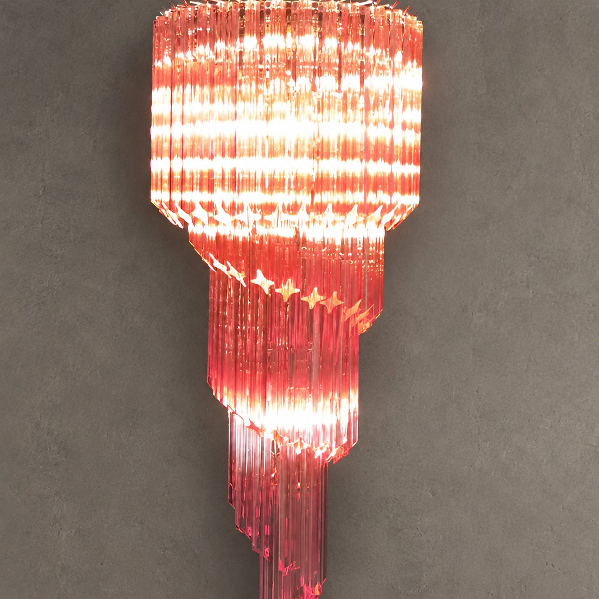 Chandelier Spiral Prism Glass Hand-Cut Faceted Prisms Nickel Frame Pink Amber