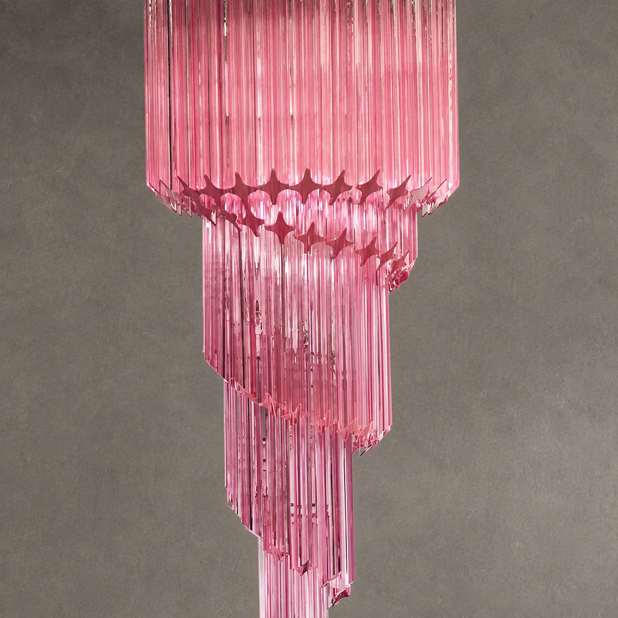 Chandelier Spiral Prism Glass Hand-Cut Faceted Prisms Nickel Frame Pink Amber