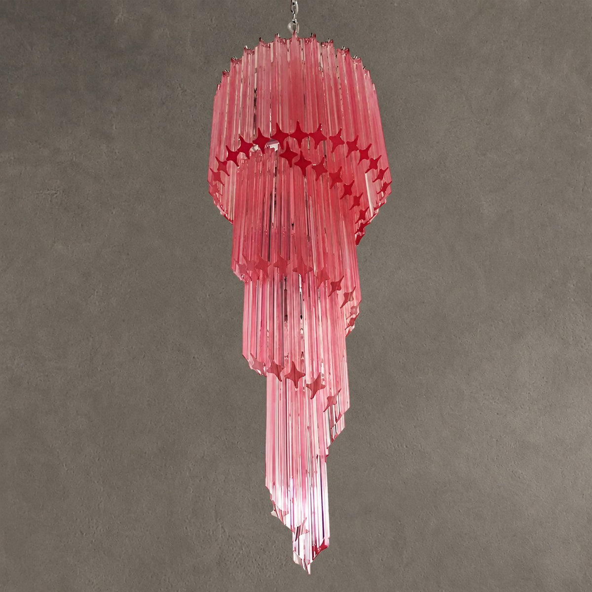 Chandelier Spiral Prism Glass Hand-Cut Faceted Prisms Nickel Frame Pink Amber