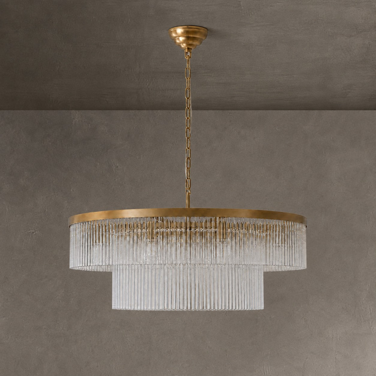 Two-Tier Striped Column Round Pendant D800 - Gold