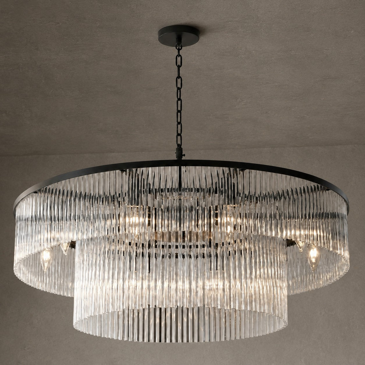 Two-Tier Striped Column Round Pendant D800 - Black
